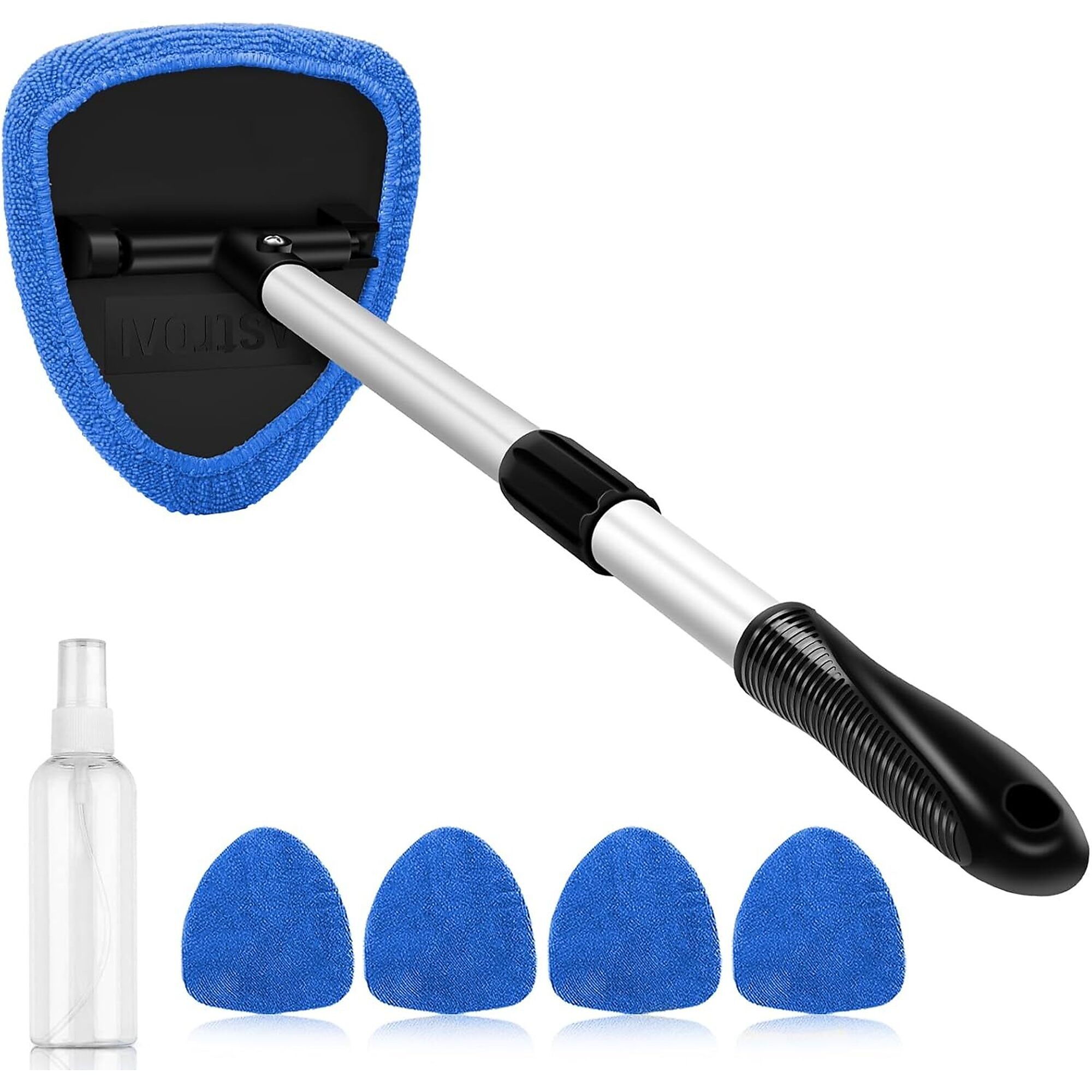 AstroAI Windshield Cleaner Kit — Extendable Handle, 4 Reusable Microfiber Pads, Blue, Model# ASIW031PBL